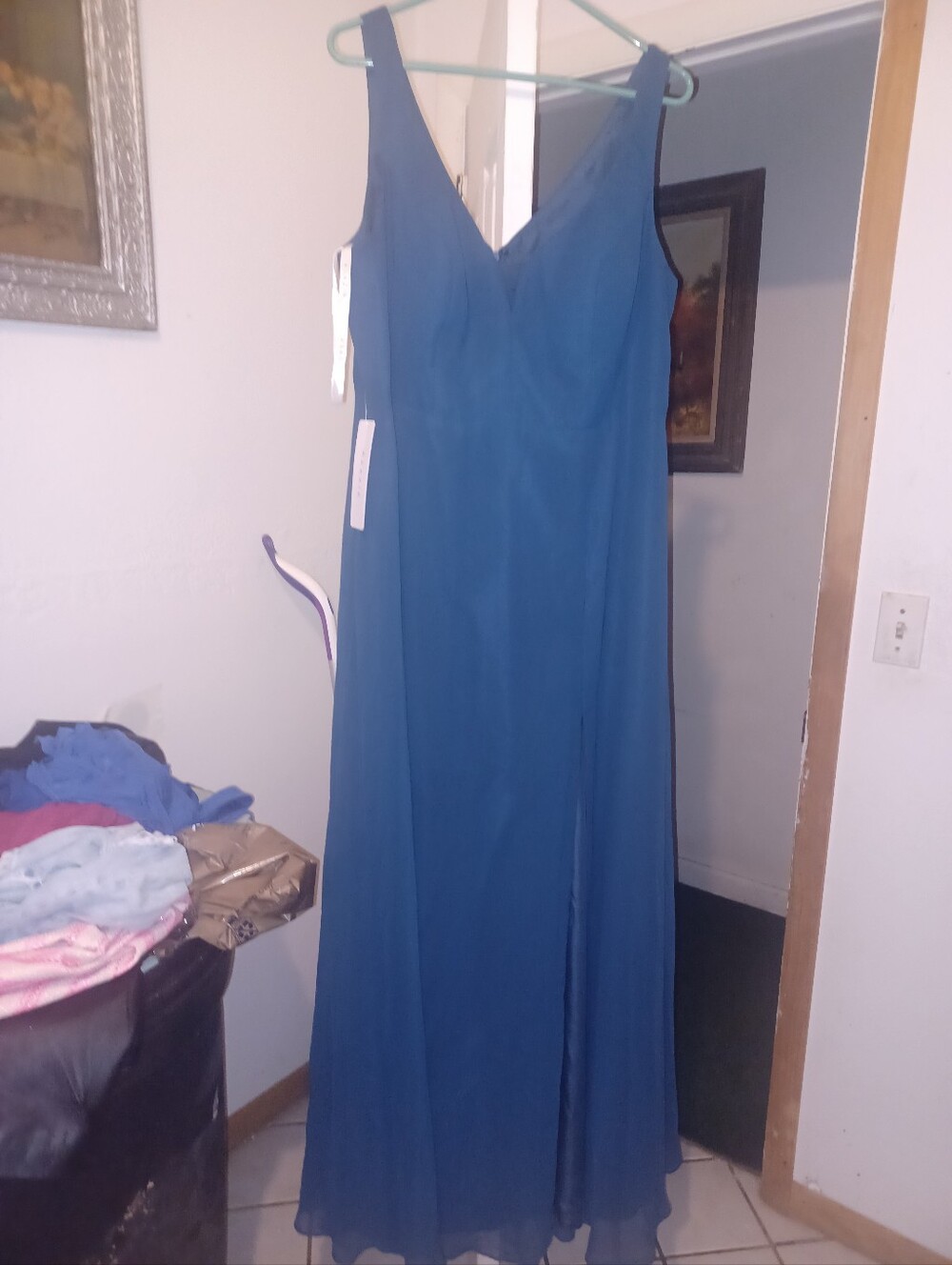Blue Azazie V-Neck Chiffon Maxi Dress - Elegant Women's Evening Gown Size A18